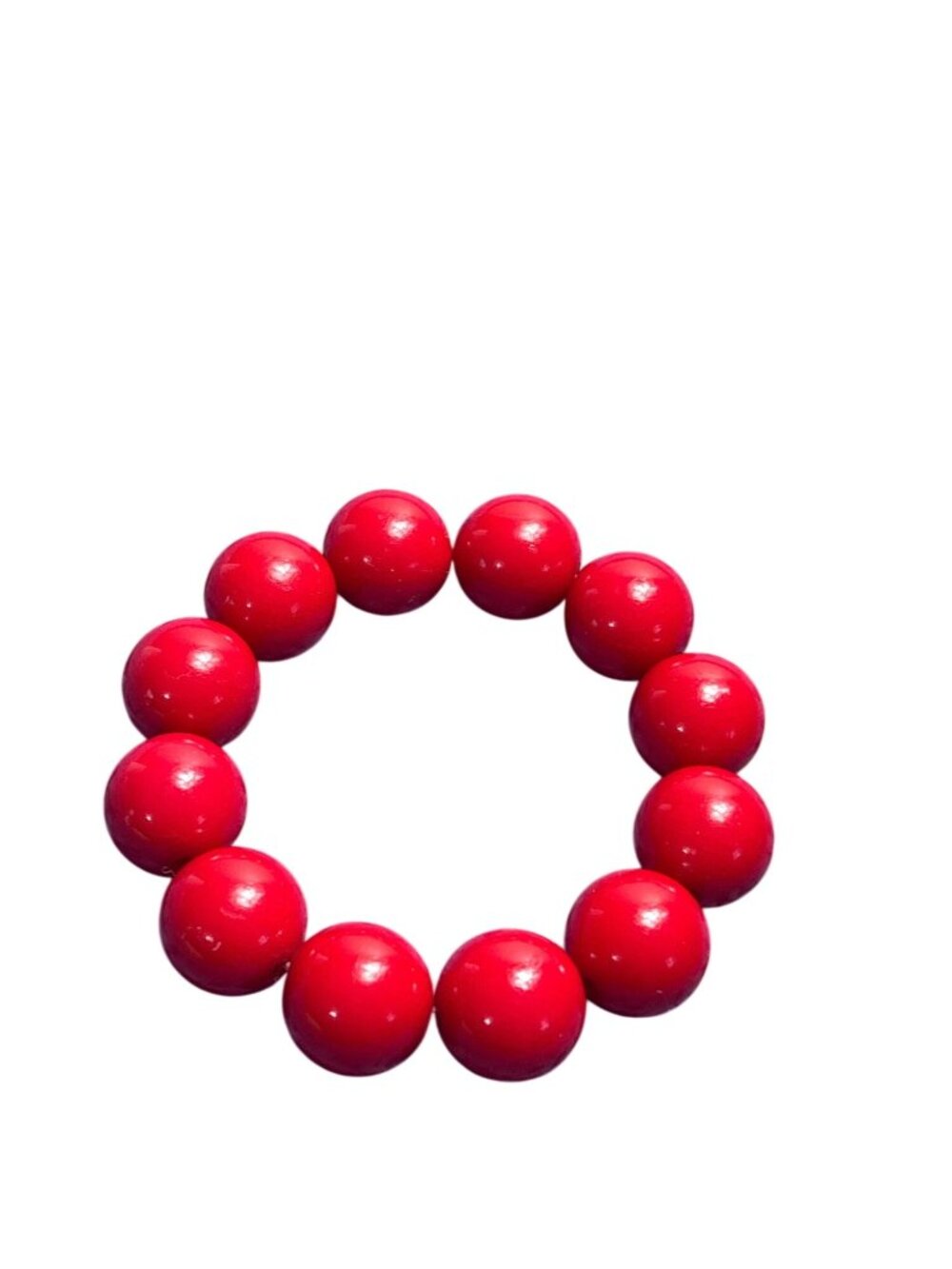 Red Plastic Beaded Stretchy Bracelet 5.5 inches Unstretched